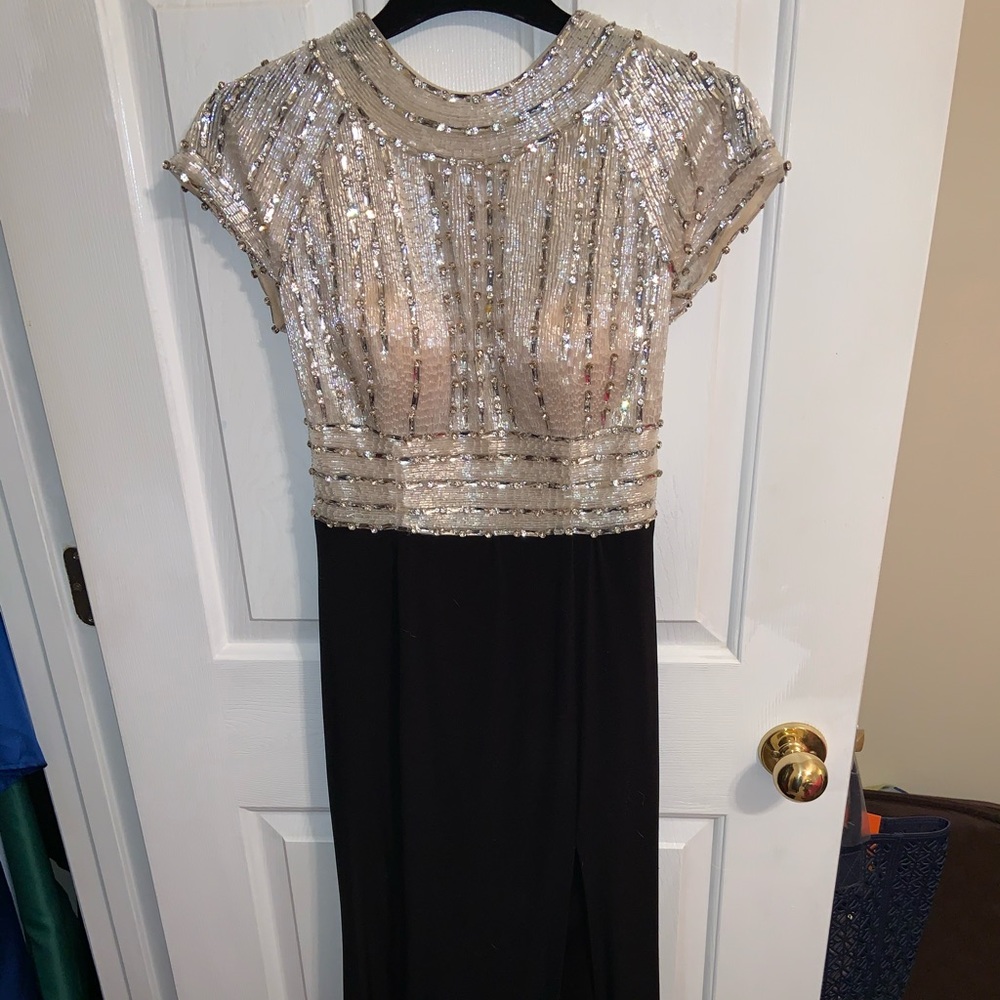 Stunning white beaded and black pageant/prom dress